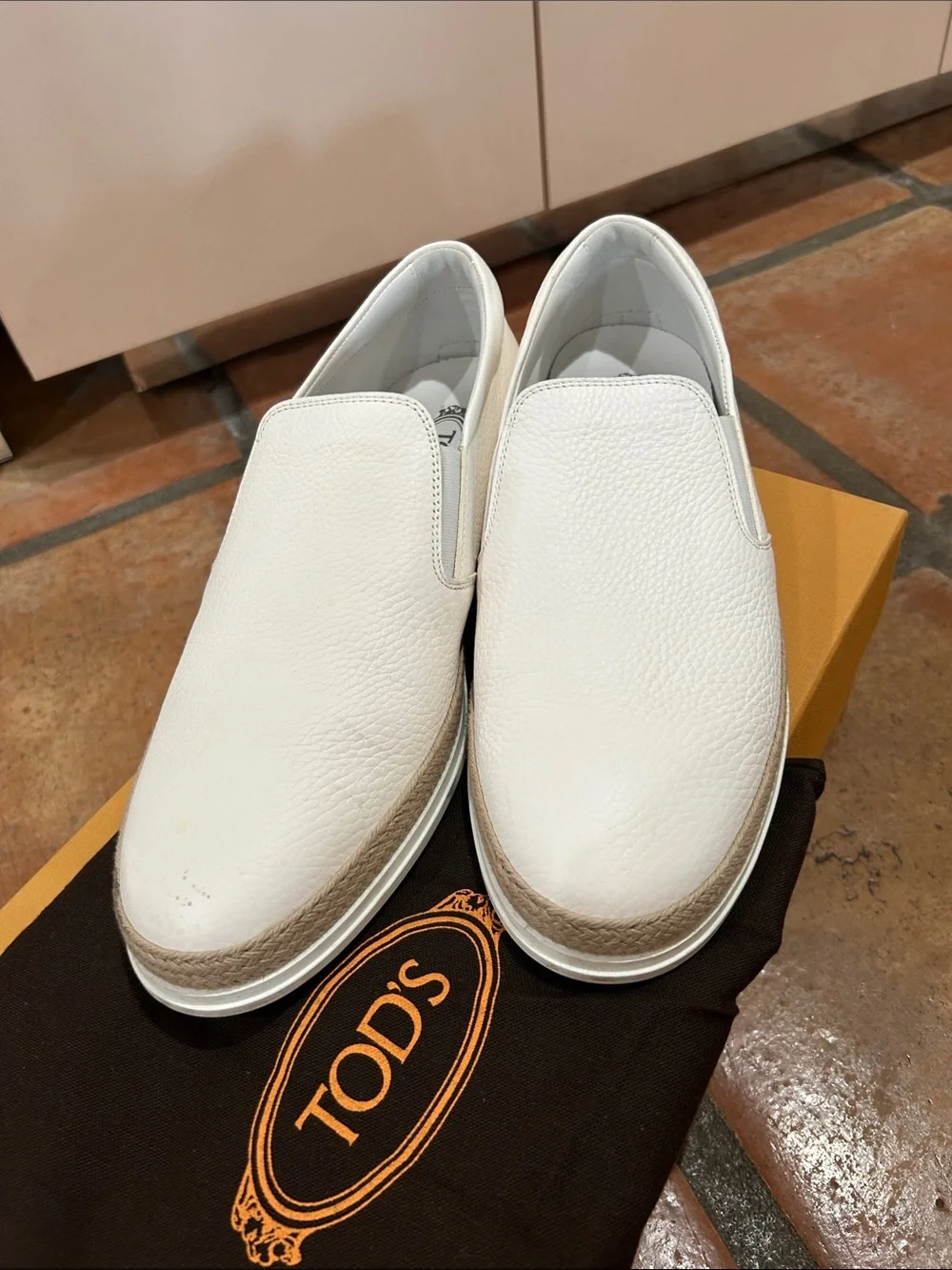 Men’s Tod's White Pebbled Leather Slip-On Loafers